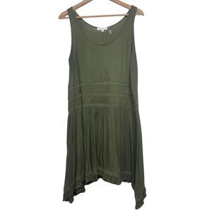 ON THE ROAD | Olive Green Lace Trim Sleeveless Swing Dress | Size L
